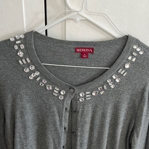 Grey Lightweight Rhinestone Trim Cardigan by Merona